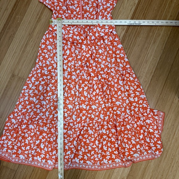 Max Studio London Tiered Midi Dress Women Size S Orange White Floral Excellent - Picture 4 of 10